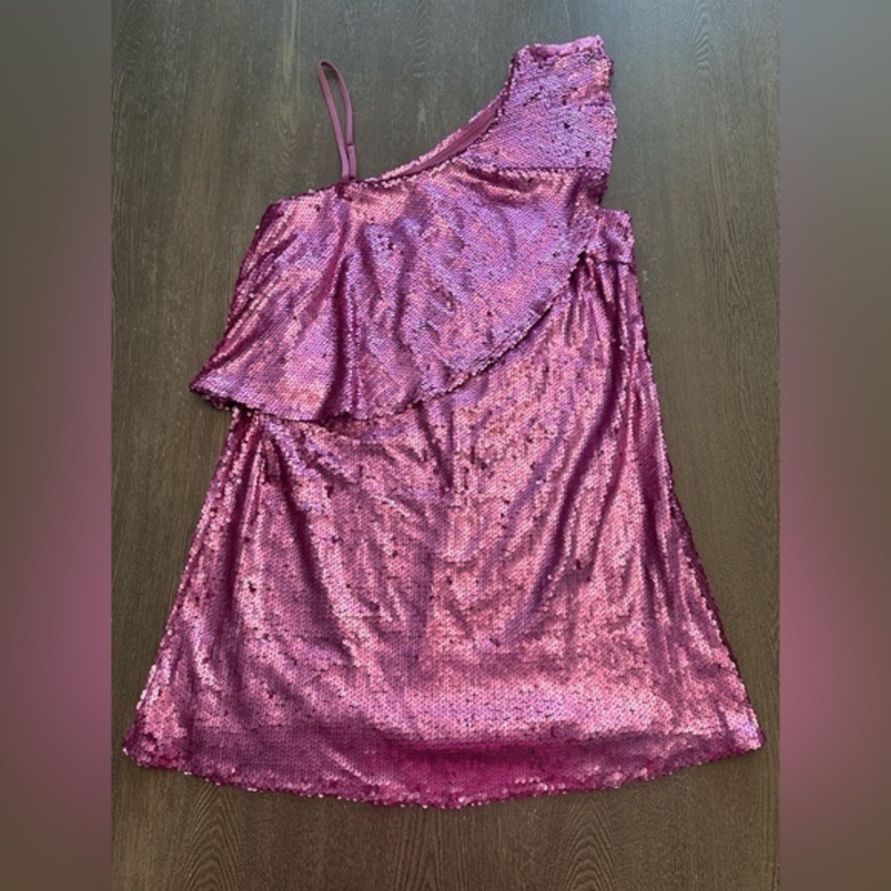 NWOT TCEC PINK SEQUIN DRAPED ONE SHOULDER DRESS - Size Small SKU:250